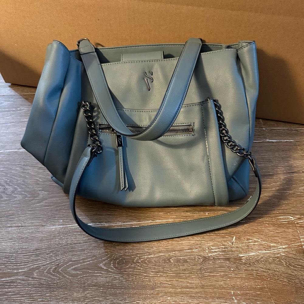 Simply Vera Vera Wang Blue Shoulder Bag with Chain Accents Women's Snaps Zips
